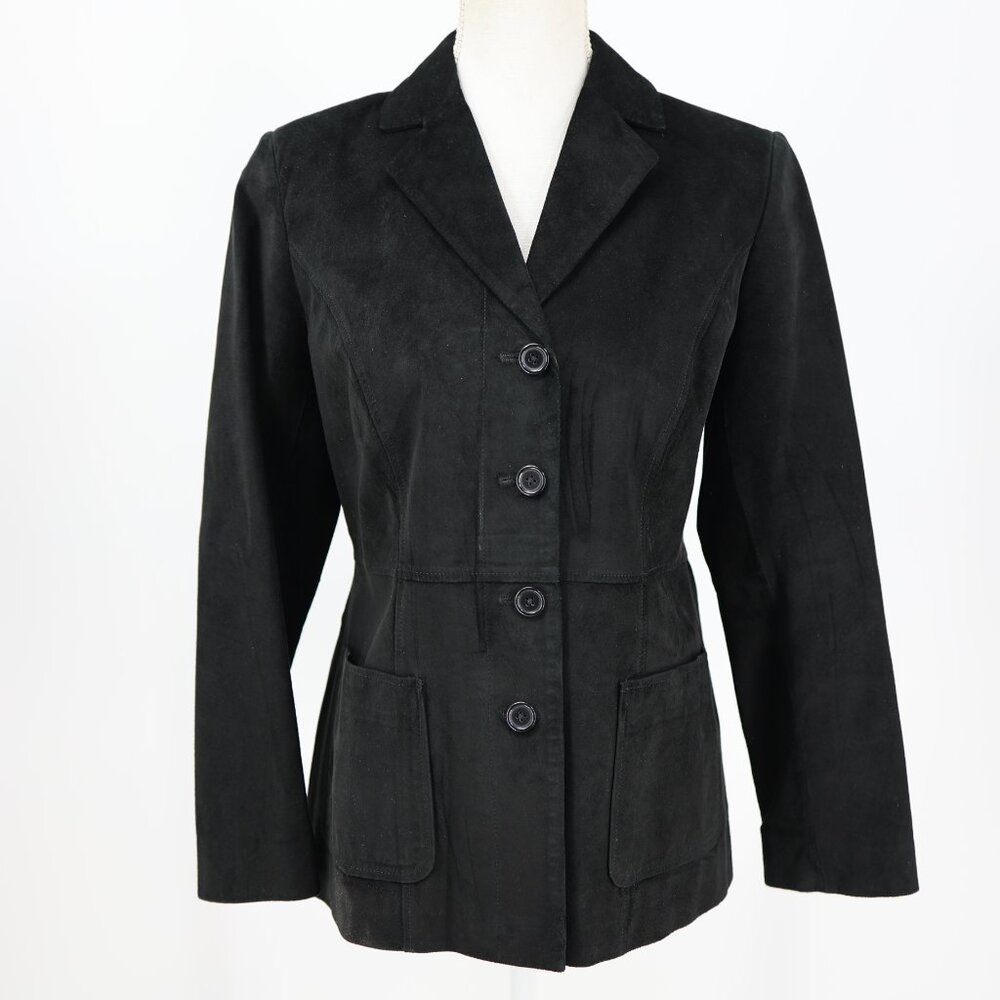 LOFT Black Leather Blazer Tailored Minimalist Classic Jacket Business Casual 8P‎